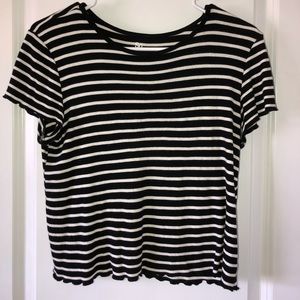 Striped Ruffle/Ribbed T